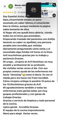Mi urólogo y cirujano, el Dr. Arif Demirbaş, es muy amable y un verdadero profesional en su campo.